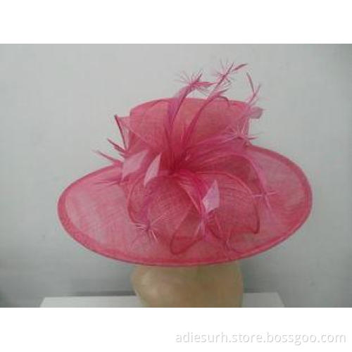 Pink Elegant Party Ladies Sinamay Hat With Nice Rolled Edge